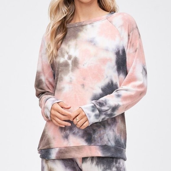 Tie Dye Soft Sleep Lounge Set CORAL/PINK/GREY - Picture 6 of 9